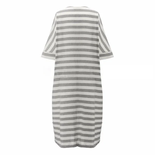 Women Cotton Linen Striped Maxi Dress Loose Boho Summer Wear - Image 6