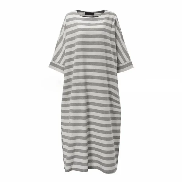 Women Cotton Linen Striped Maxi Dress Loose Boho Summer Wear - Image 5