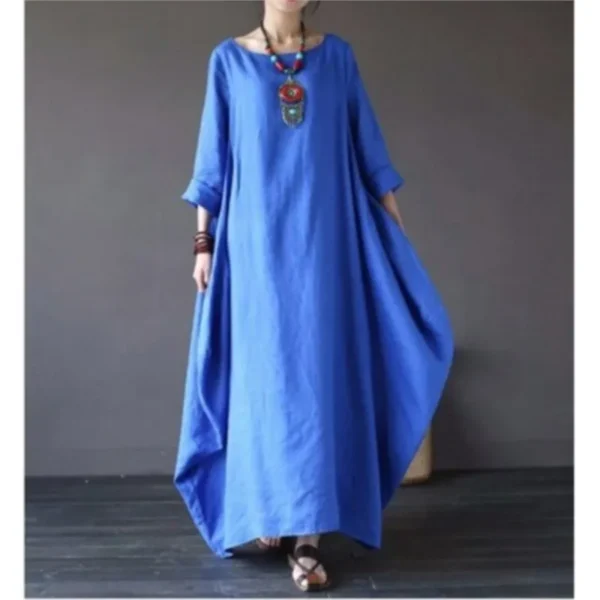 Loose Cotton Linen Maxi Dress For Women Vintage Spring Summer Wear - Image 2