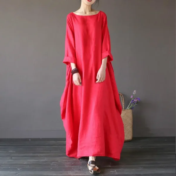 Cotton Linen Oversized Maxi Dress Women Casual Loose Summer Wear - Image 5