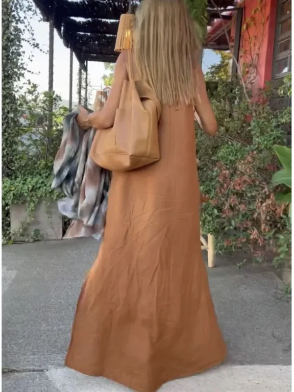 Women Halter Cotton Linen Maxi Dress Sleeveless Summer Party - Image 5