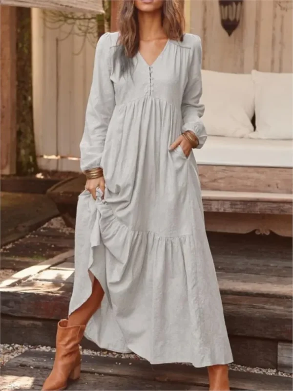 Cotton Linen Retro Long Sleeve Shirt Dress For Women Autumn Winter - Image 2
