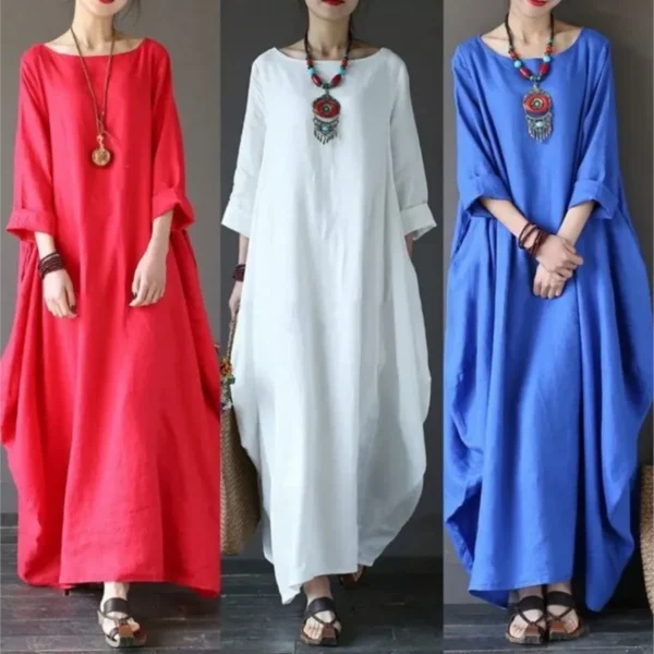 Loose Cotton Linen Maxi Dress For Women Vintage Spring Summer Wear - Image 5