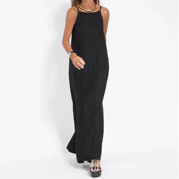 Women Cotton Linen Strapless Slip Dress With Side Split Summer - Image 2