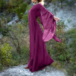 Renaissance Gothic Maxi Dress Cotton Linen Medieval Halloween Costume