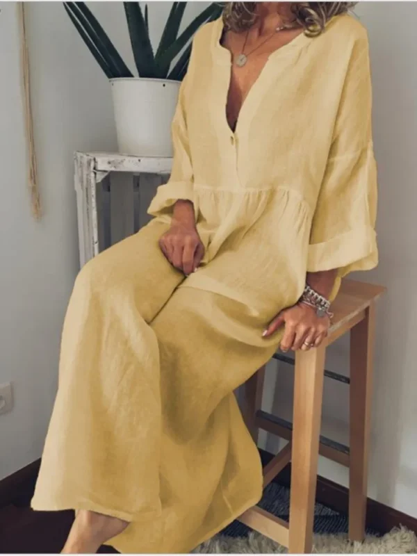 Long Loose Cotton Linen Shirt Dress For Women Summer Vacation Wear - Image 2