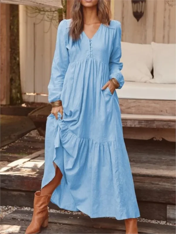Cotton Linen Retro Long Sleeve Shirt Dress For Women Autumn Winter - Image 4