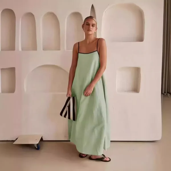 Summer Cotton Linen Maxi Dress Casual Loose Sleeveless Vacation Style - Image 6