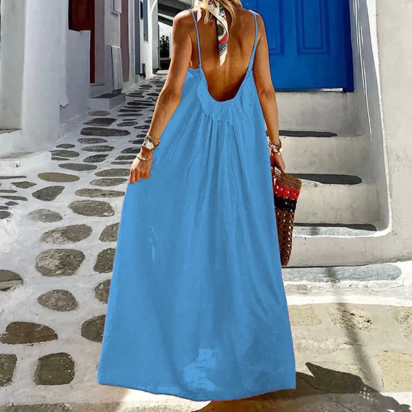 Oversized Cotton Linen Long Dress For Women Backless Boho Beach Sundress - Image 4