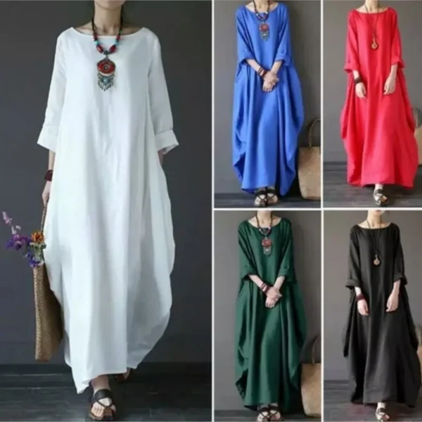 Loose Cotton Linen Maxi Dress For Women Vintage Spring Summer Wear - Image 6