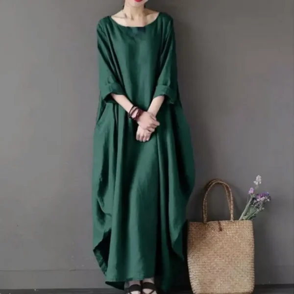 Cotton Linen Oversized Maxi Dress Women Casual Loose Summer Wear