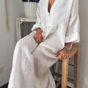 Long Loose Cotton Linen Shirt Dress For Women Summer Vacation Wear