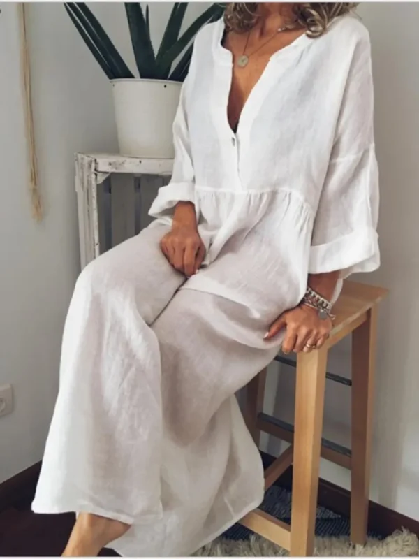 Long Loose Cotton Linen Shirt Dress For Women Summer Vacation Wear