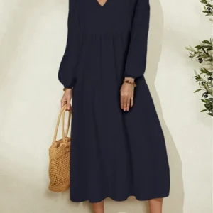 Elegant Cotton Linen Maxi Dress For Women Loose Long Sleeve Tunic