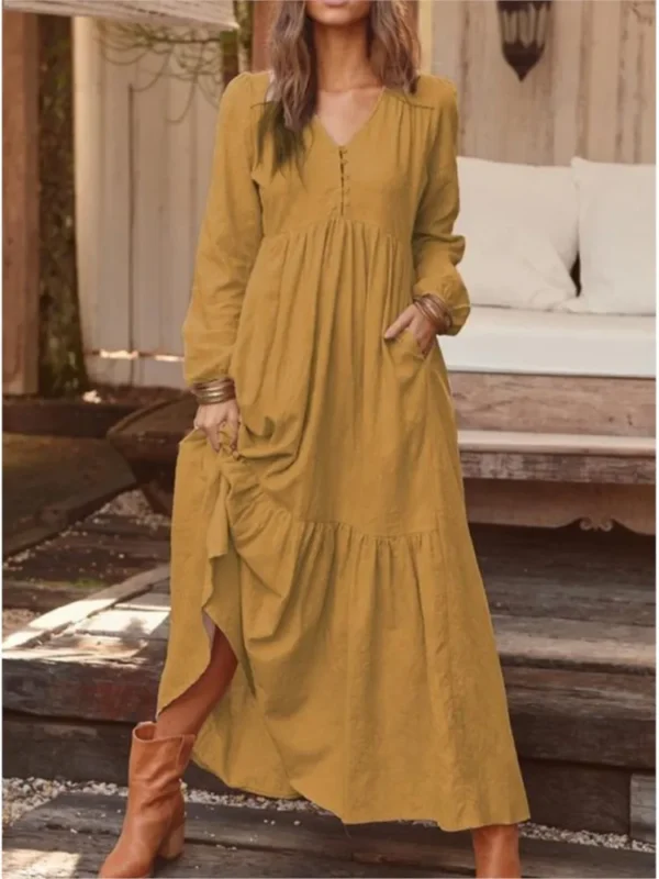 Cotton Linen Retro Long Sleeve Shirt Dress For Women Autumn Winter - Image 6