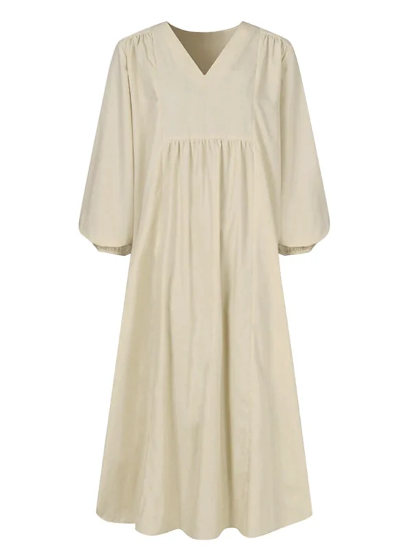 Elegant Cotton Linen Maxi Dress For Women Loose Long Sleeve Tunic - Image 5