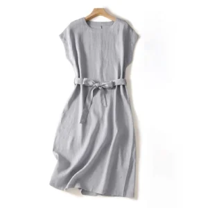 2025 Summer Cotton Linen Maxi Dress Women Casual Vintage Elegant