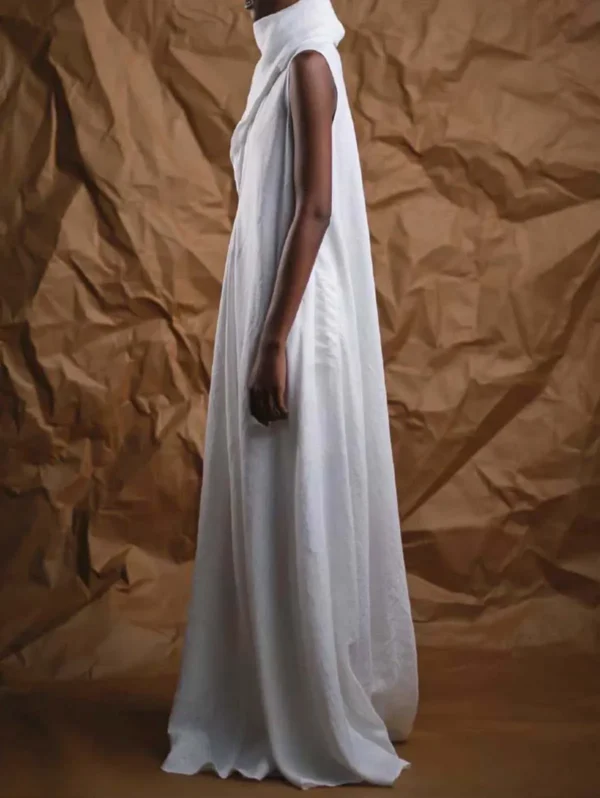 Elegant Linen Maxi Dress Women Sleeveless V Neck Casual Fashion - Image 2