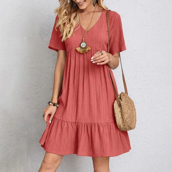 European Style Linen Blend V-Neck Sleeveless Belted Dress - Image 6