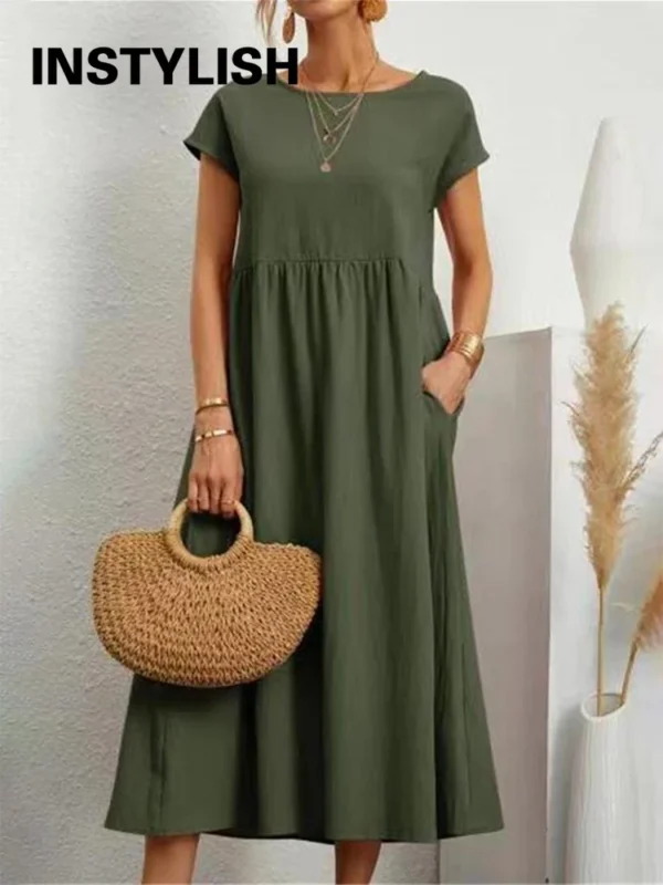 Vintage Cotton Linen Oversized Midi Dress For Summer Y2K Style
