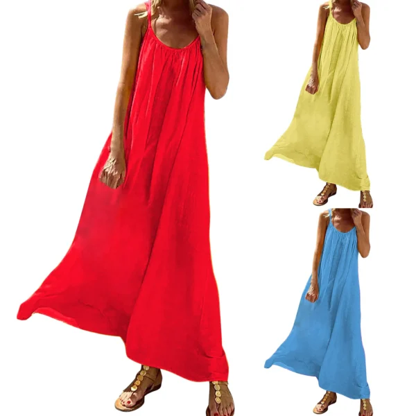 Oversized Cotton Linen Long Dress For Women Backless Boho Beach Sundress - Image 5