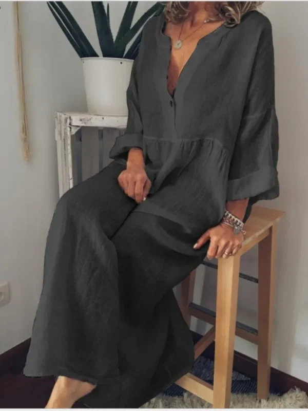 Long Loose Cotton Linen Shirt Dress For Women Summer Vacation Wear - Image 5