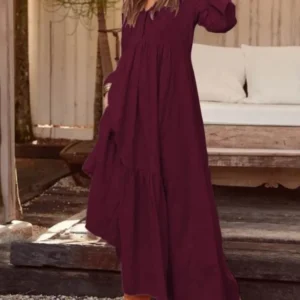 Cotton Linen Retro Long Sleeve Shirt Dress For Women Autumn Winter