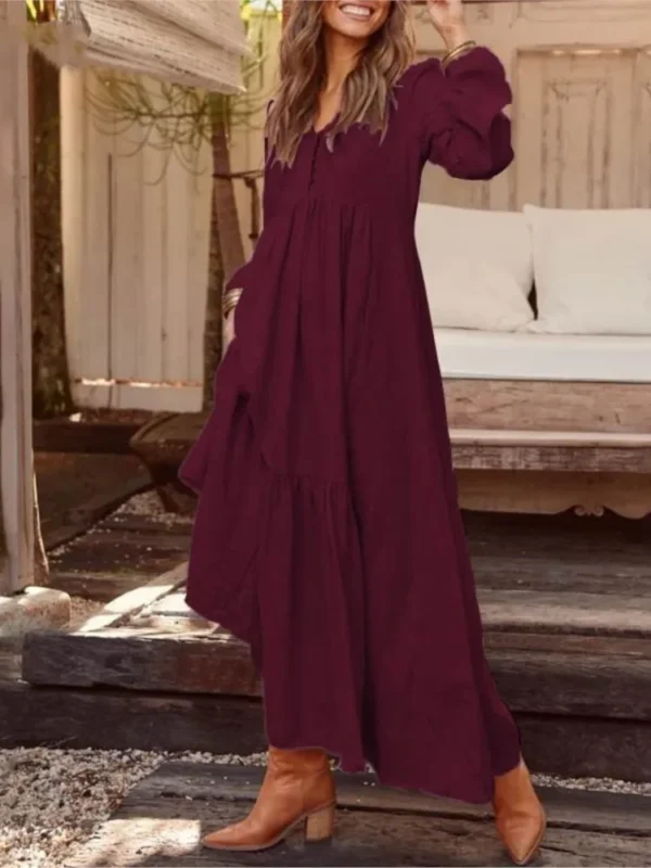 Cotton Linen Retro Long Sleeve Shirt Dress For Women Autumn Winter
