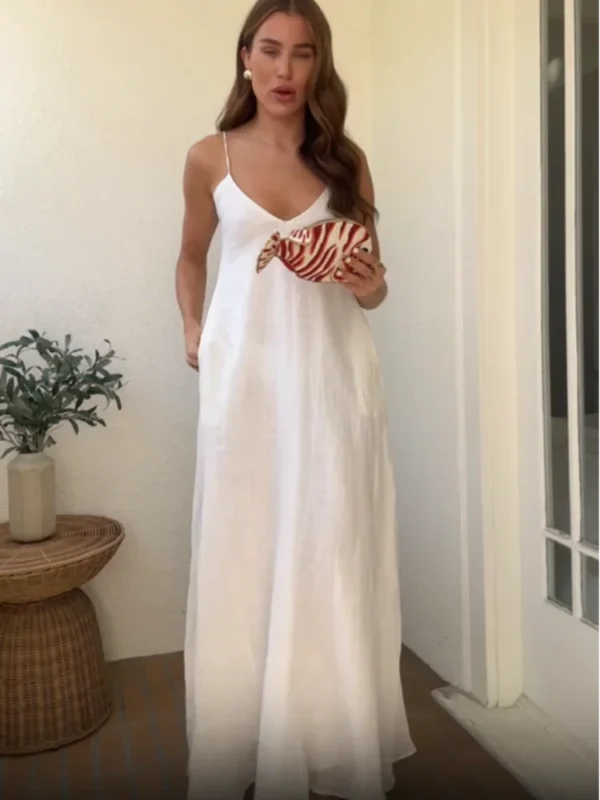 Cotton Linen Maxi Dress For Women Casual Loose Summer Party Wear - Image 3