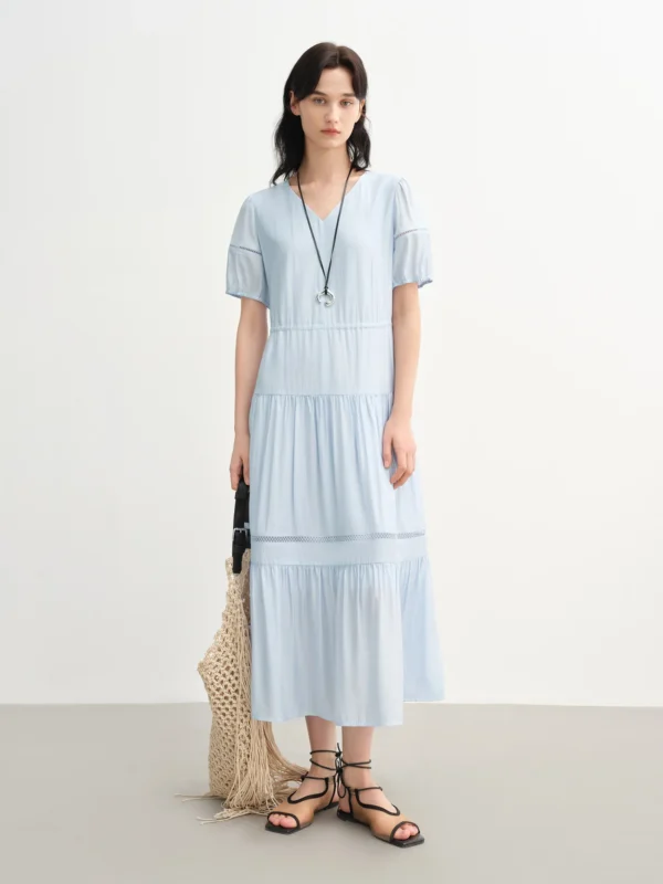 Dushu Summer Linen Dress For Women Hourglass Tiered Hem Design - Image 5