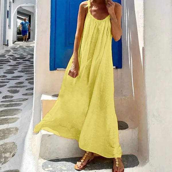 Oversized Cotton Linen Long Dress For Women Backless Boho Beach Sundress - Image 2