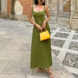 Casual Linen Long Dress For Women Autumn Street Style Wear