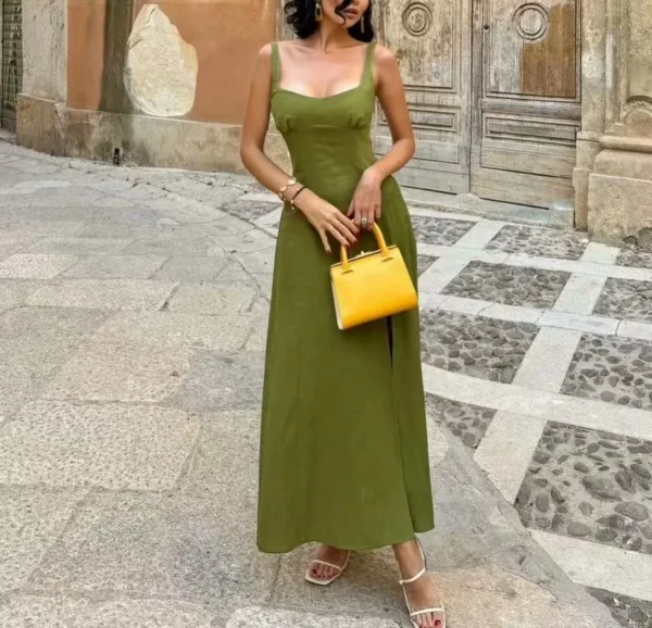 Casual Linen Long Dress For Women Autumn Street Style Wear