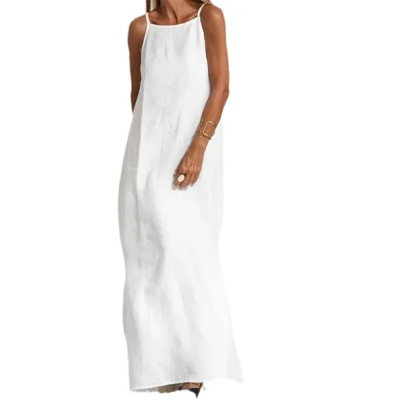 Women Cotton Linen Strapless Slip Dress With Side Split Summer - Image 5