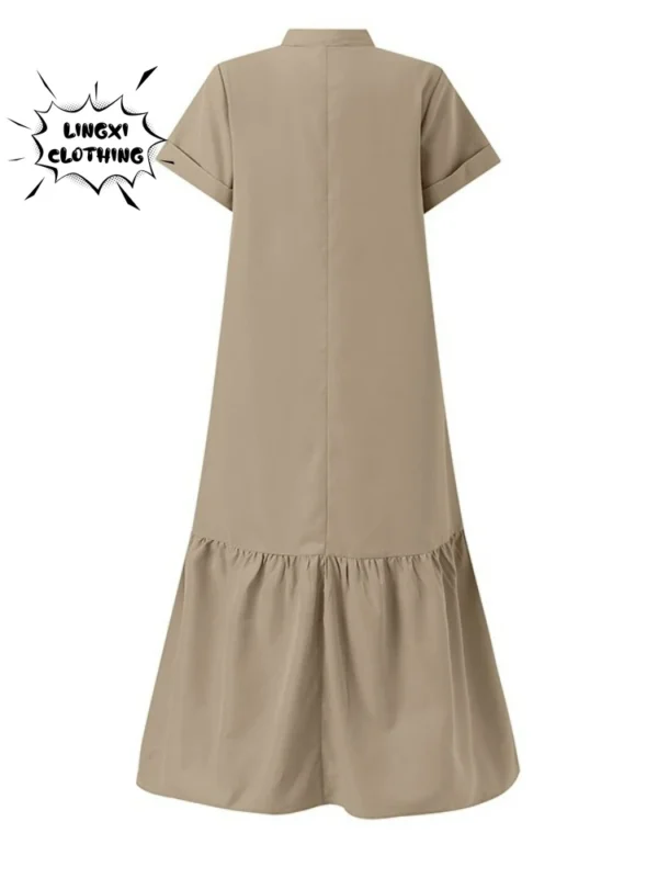 Elegant Cotton Linen V-Neck Fishtail A-Line Long Summer Dress Fashion Wear - Image 6