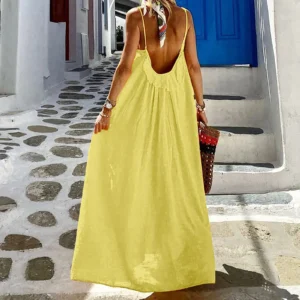 Oversized Cotton Linen Long Dress For Women Backless Boho Beach Sundress