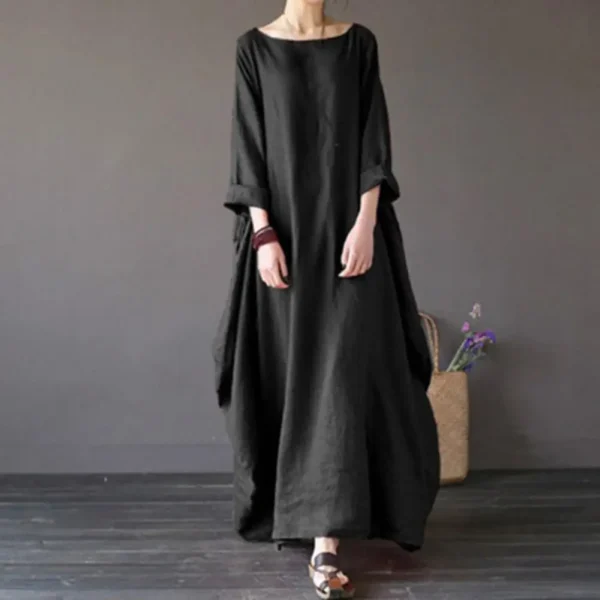 Cotton Linen Oversized Maxi Dress Women Casual Loose Summer Wear - Image 4