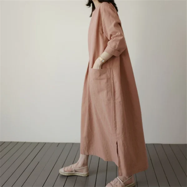 Women Cotton Linen Loose Long Dress With Pockets Summer Wear - Image 6