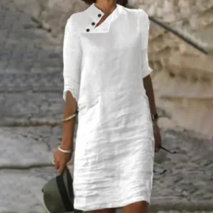 Dresses For Women Summer Casual Plus Size Linen Cotton Button Up Midi Dress