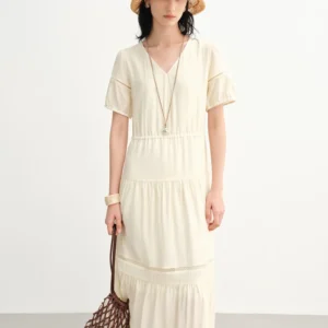 Dushu Summer Linen Dress For Women Hourglass Tiered Hem Design