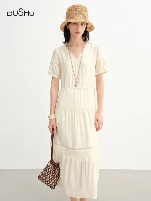 Dushu Summer Linen Dress For Women Hourglass Tiered Hem Design