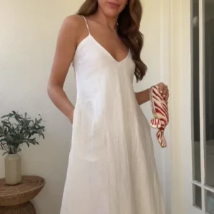 Cotton Linen Maxi Dress For Women Casual Loose Summer Party Wear