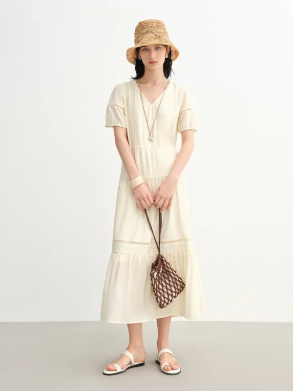 Dushu Summer Linen Dress For Women Hourglass Tiered Hem Design - Image 2