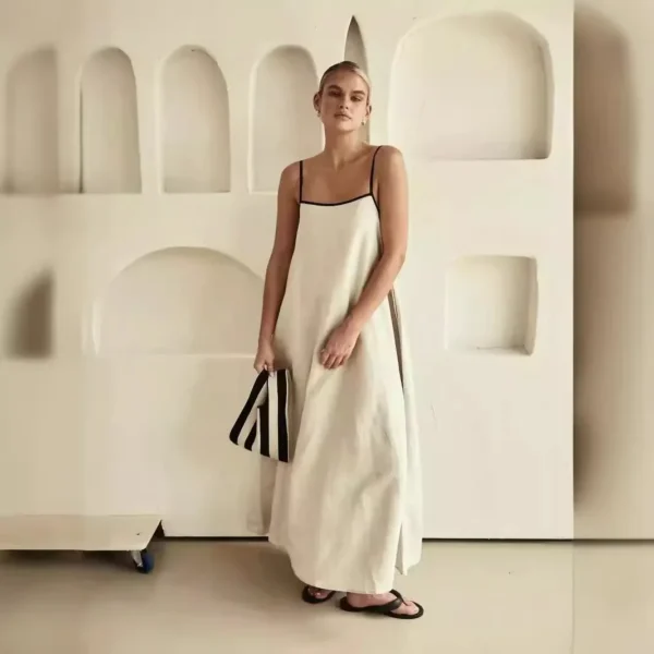 Summer Cotton Linen Maxi Dress Casual Loose Sleeveless Vacation Style - Image 2
