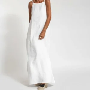 Women Cotton Linen Strapless Slip Dress With Side Split Summer