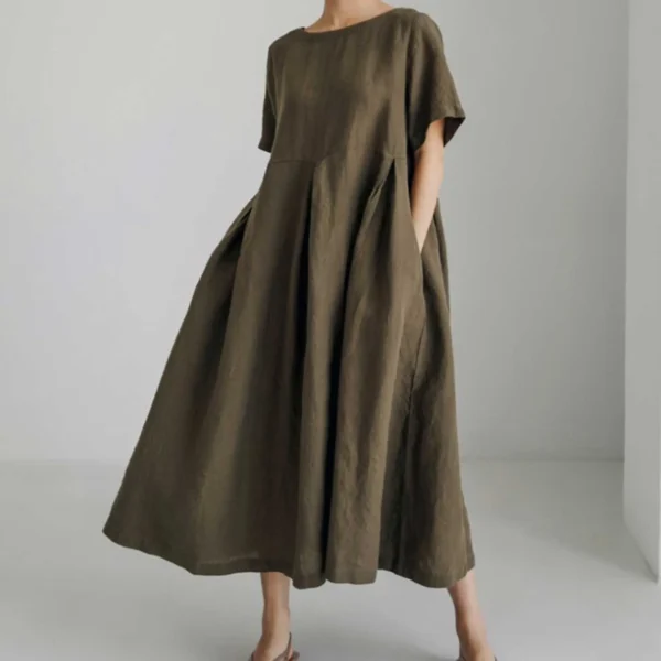 Summer Cotton Linen Maxi Dress Women Loose Casual Swing Dress - Image 3