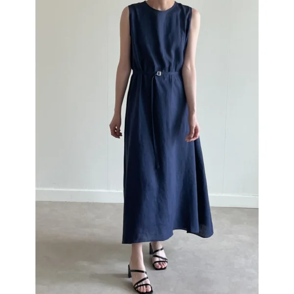 Vintage Cotton Linen Sleeveless Long Dress Casual Loose Straight Style - Image 3