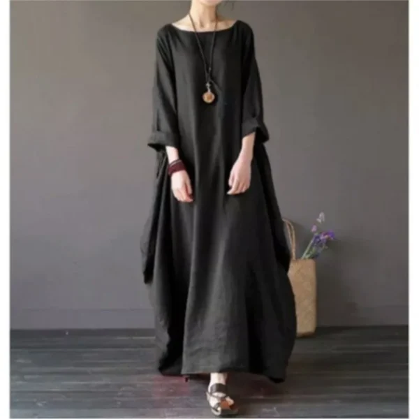 Loose Cotton Linen Maxi Dress For Women Vintage Spring Summer Wear - Image 3