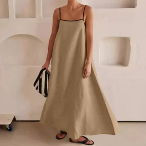 Summer Cotton Linen Maxi Dress Casual Loose Sleeveless Vacation Style