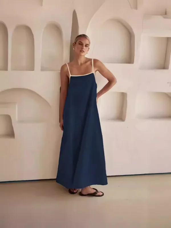 Summer Cotton Linen Maxi Dress Casual Loose Sleeveless Vacation Style - Image 4